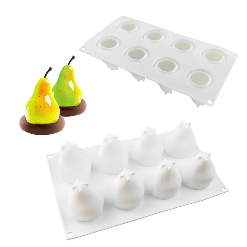 Silicone baking mould with six detailed pineapple and pine cone shaped cavities.