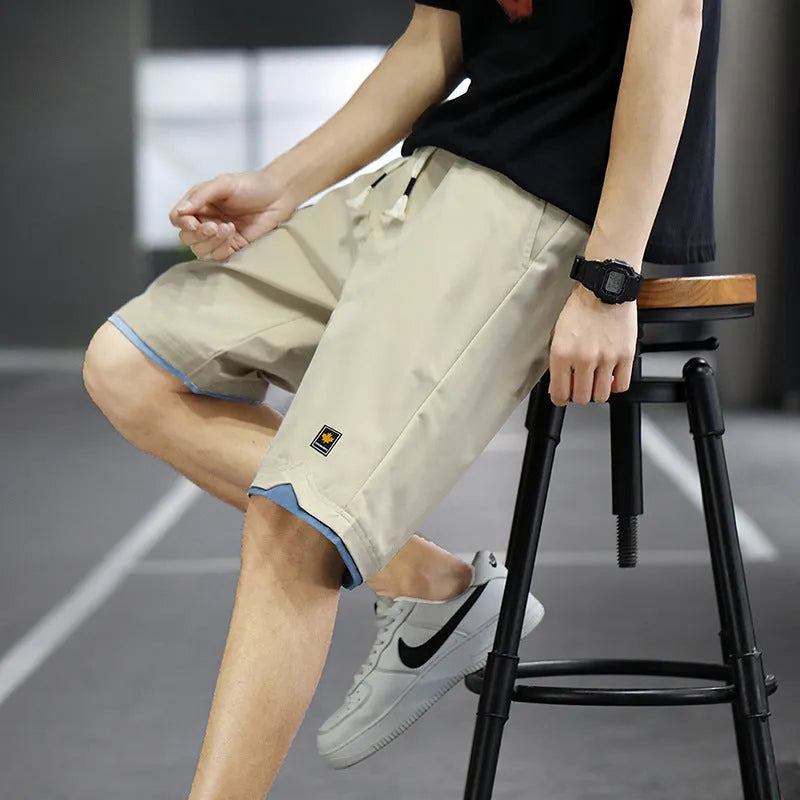South Korea style casual beach shorts with loose fit and straight cut in micro-elastic polyester fabric