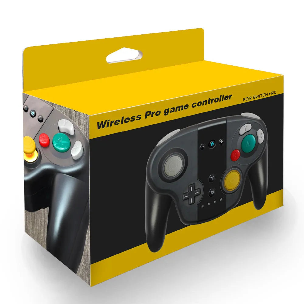 Black wireless game controller with colourful packaging for Nintendo Switch and Windows PC