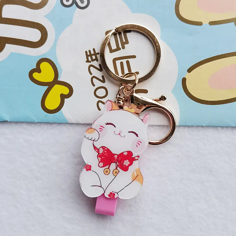 Lucky cat cartoon design plastic certificate sleeve and ferrule pendant set.