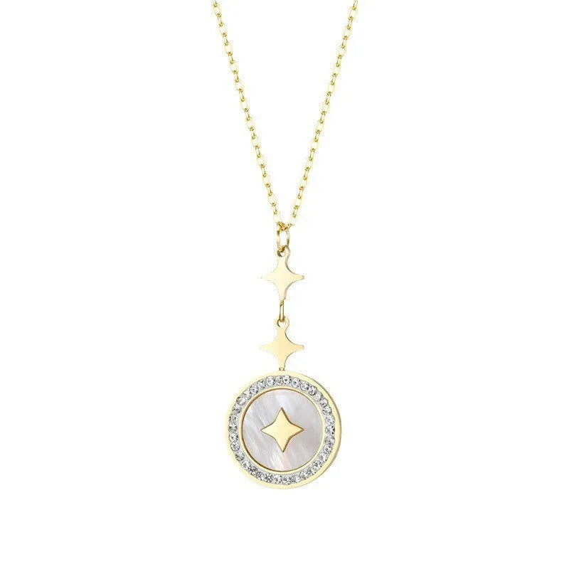 Women's titanium steel necklace with six-pointed star pendant in rose gold or gold colour options