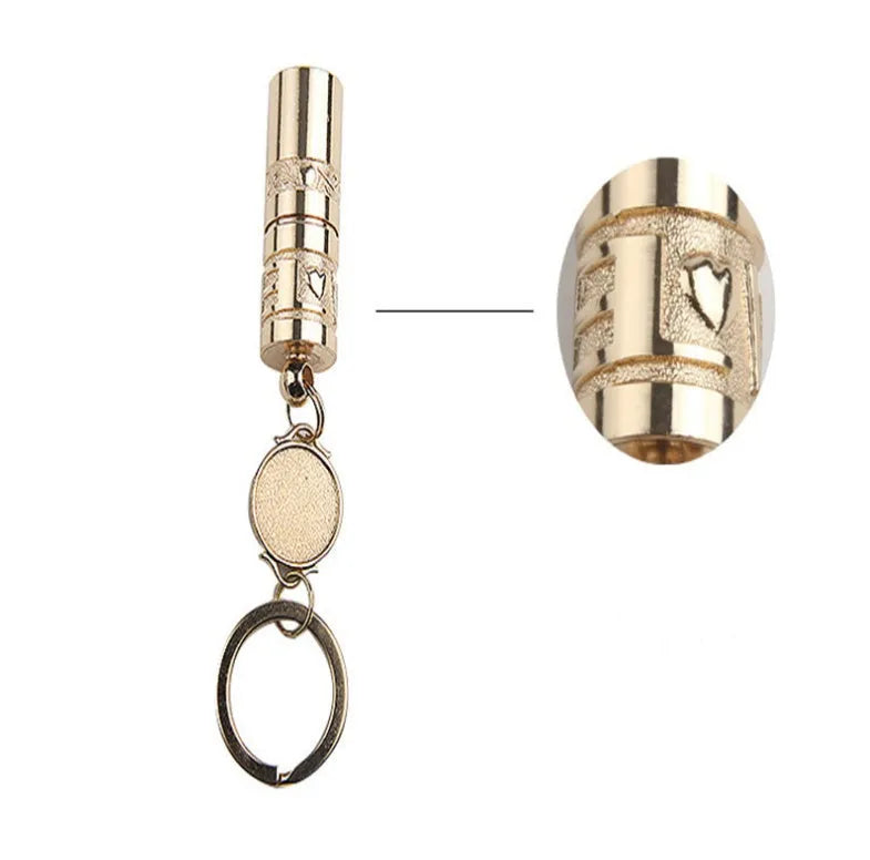 Gold zinc alloy waterproof LED flashlight attached to a key ring