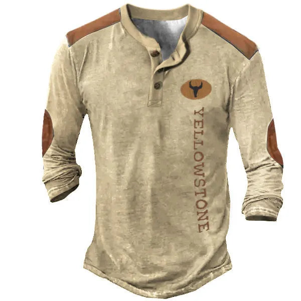 Men's long sleeve Henley shirt in solid polyester with printed detail, available in CT09-PL10581 colour