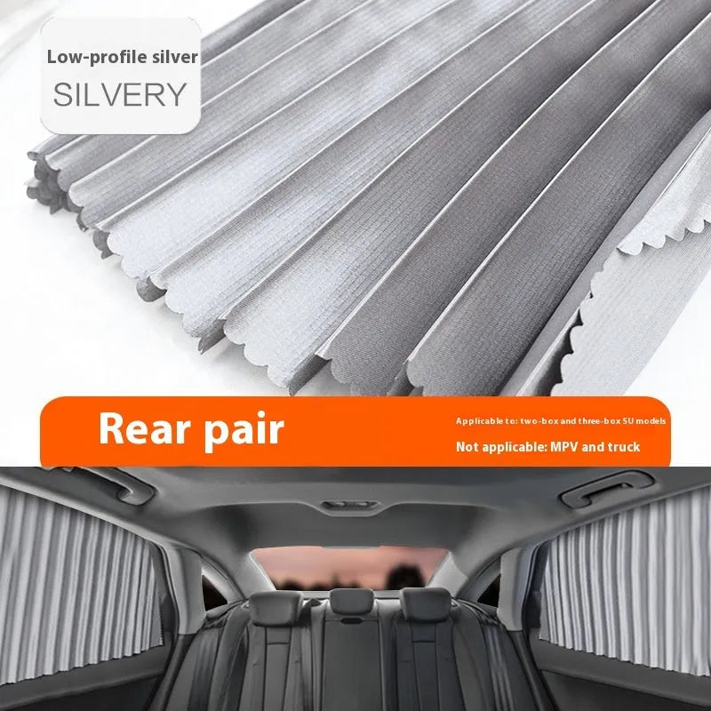 Car magnetic sunshade polyester four-piece set in silver colour for full car window coverage