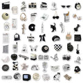 61-piece black and white PVC waterproof sticker pack for laptops, phones, luggage, and sports equipment decoration