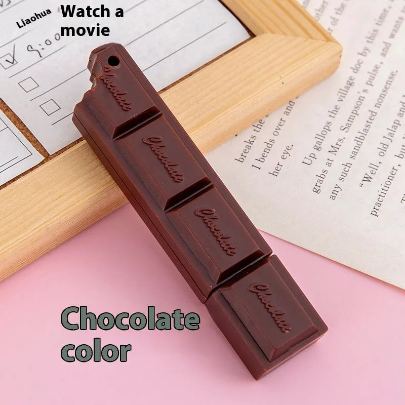 Chocolate-themed ballpoint pen with cartoon food design showing 0.5mm bullet tip