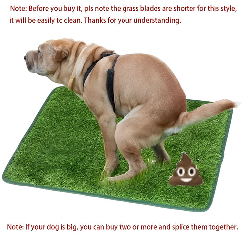 Washable artificial grass pet training mat for dogs and cats on a tiled floor.