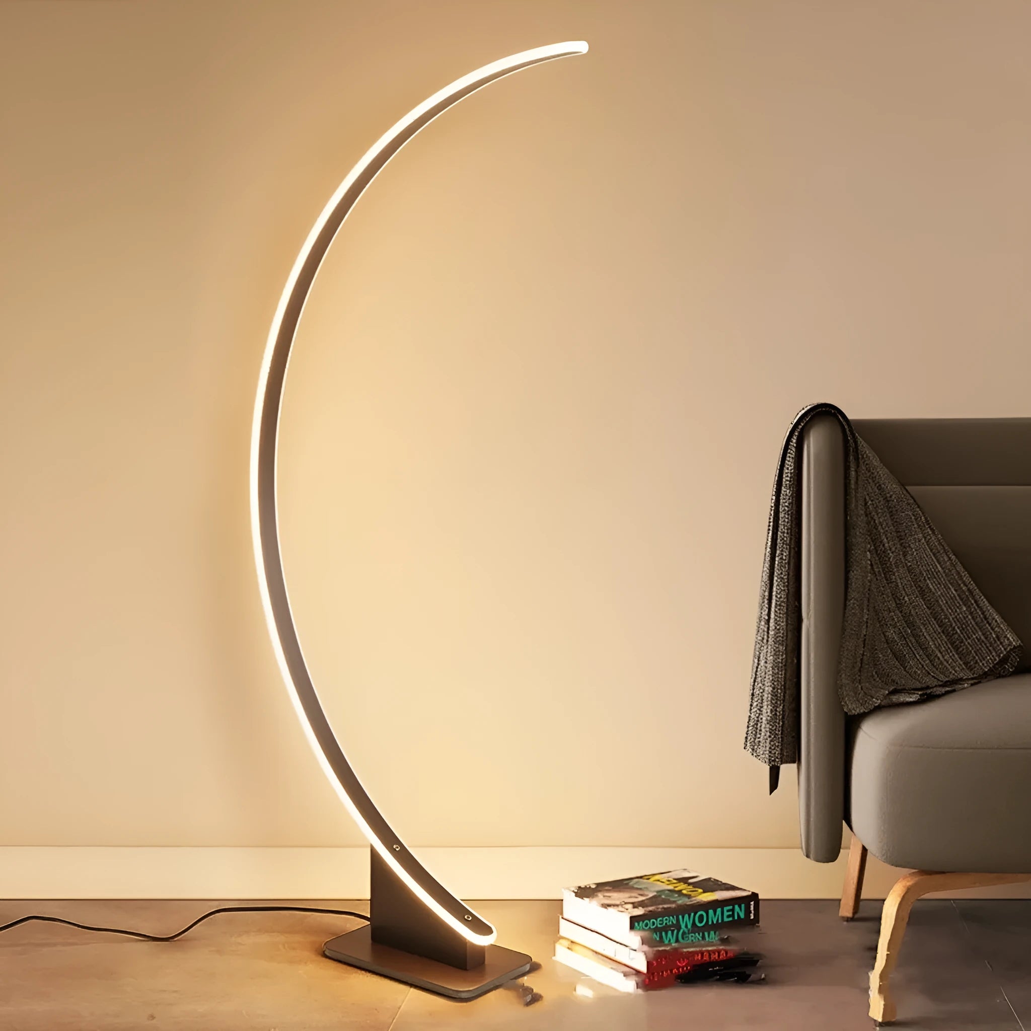 Nordic curved line floor lamp with silicone lampshade in white, aluminium alloy body