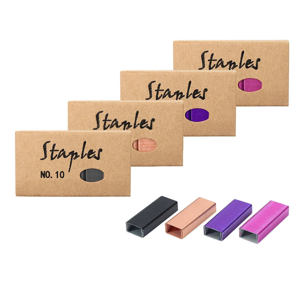 Box of 1000 metal stitching staples in a choice of black, purple, rose gold, or rose red.