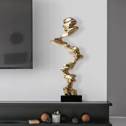 Modern minimalist abstract resin sculpture in bright gold, silver, or blue for hallway decor