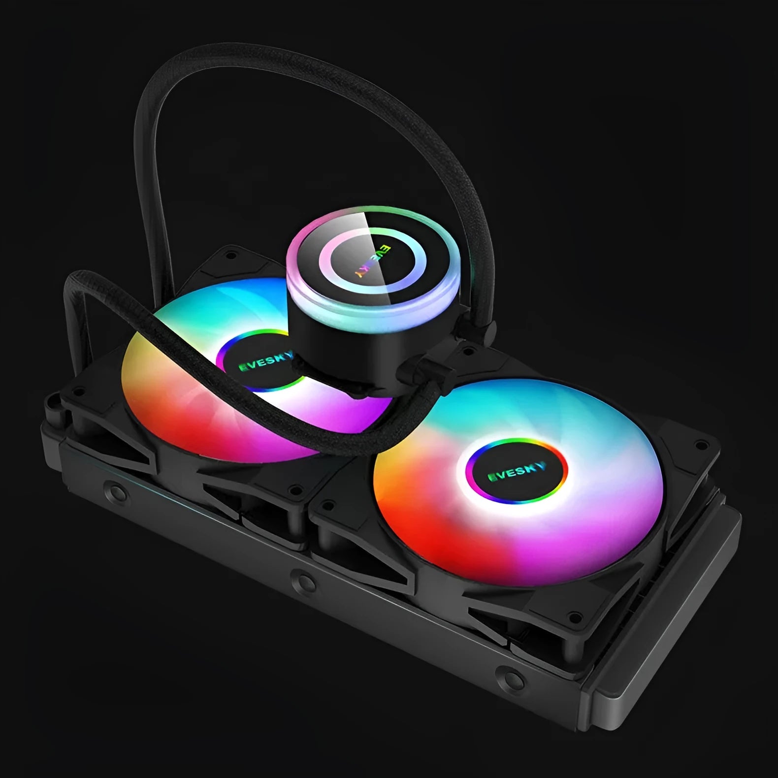 Aluminium CPU radiator with RGB fans for gaming computer cooling