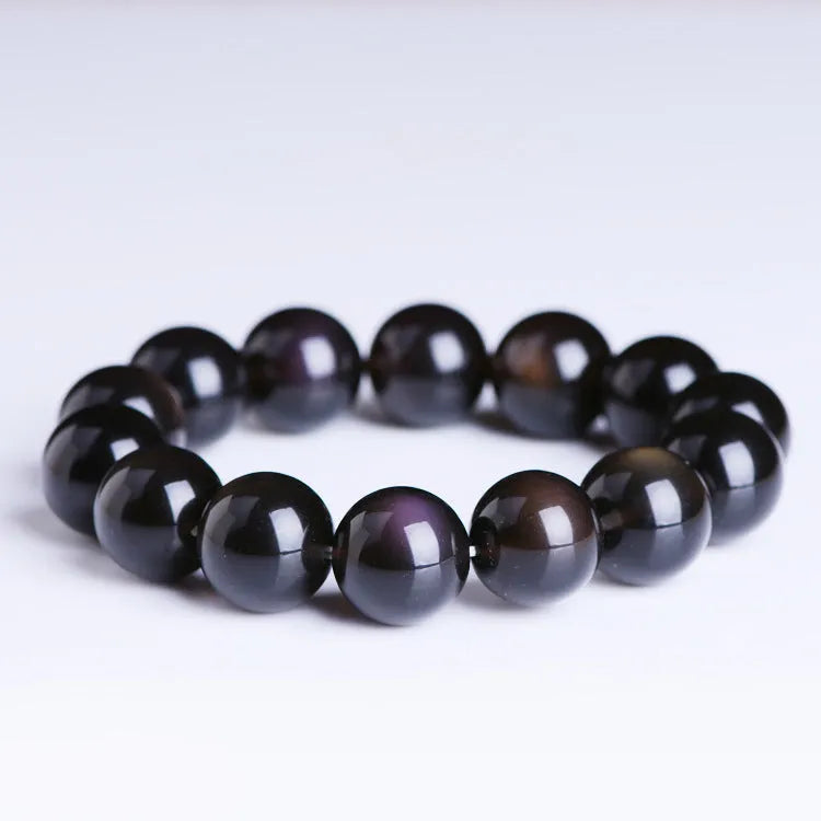 Crystal icy obsidian Pi Xiu bracelet in ethnic geometric style with ice stone beads