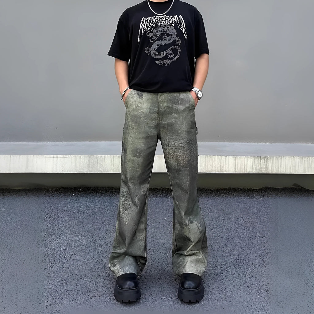 Men's digital camouflage denim jeans in straight cut with mid waist styling