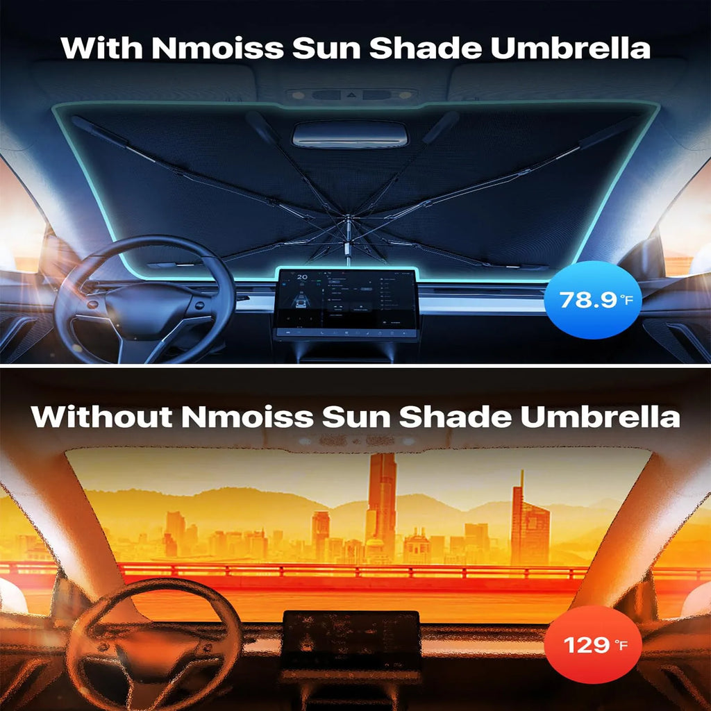 Silver reflective windshield sun shade umbrella with spring edge for car interior sun protection