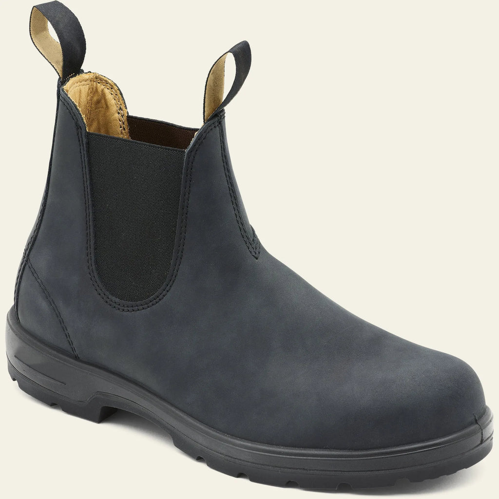 Vintage brown frosted PU leather Chelsea boots for men and women with car stitch detail and low heel.