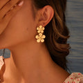 Gold flower butterfly stainless steel earrings with electroplated 18K finish for women