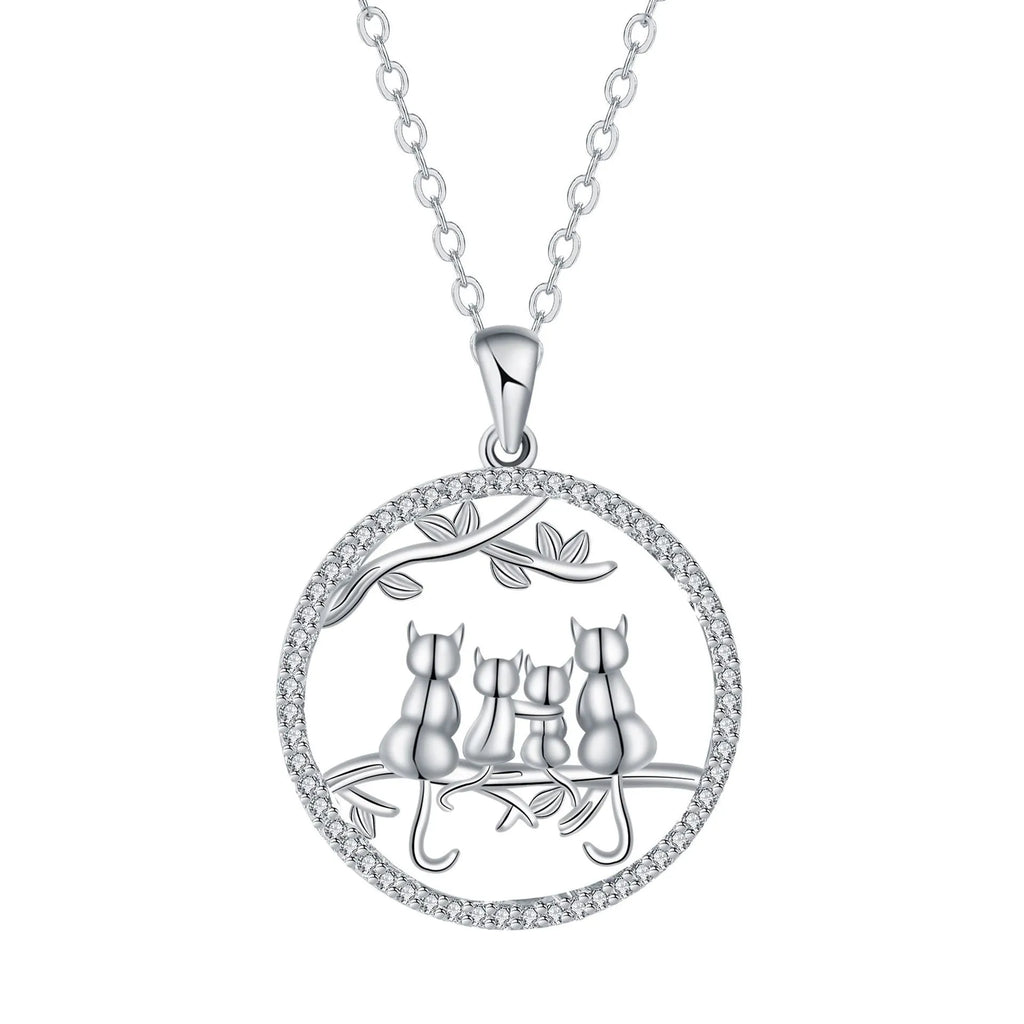 Copper necklace with four kitten pendant design on cross chain style