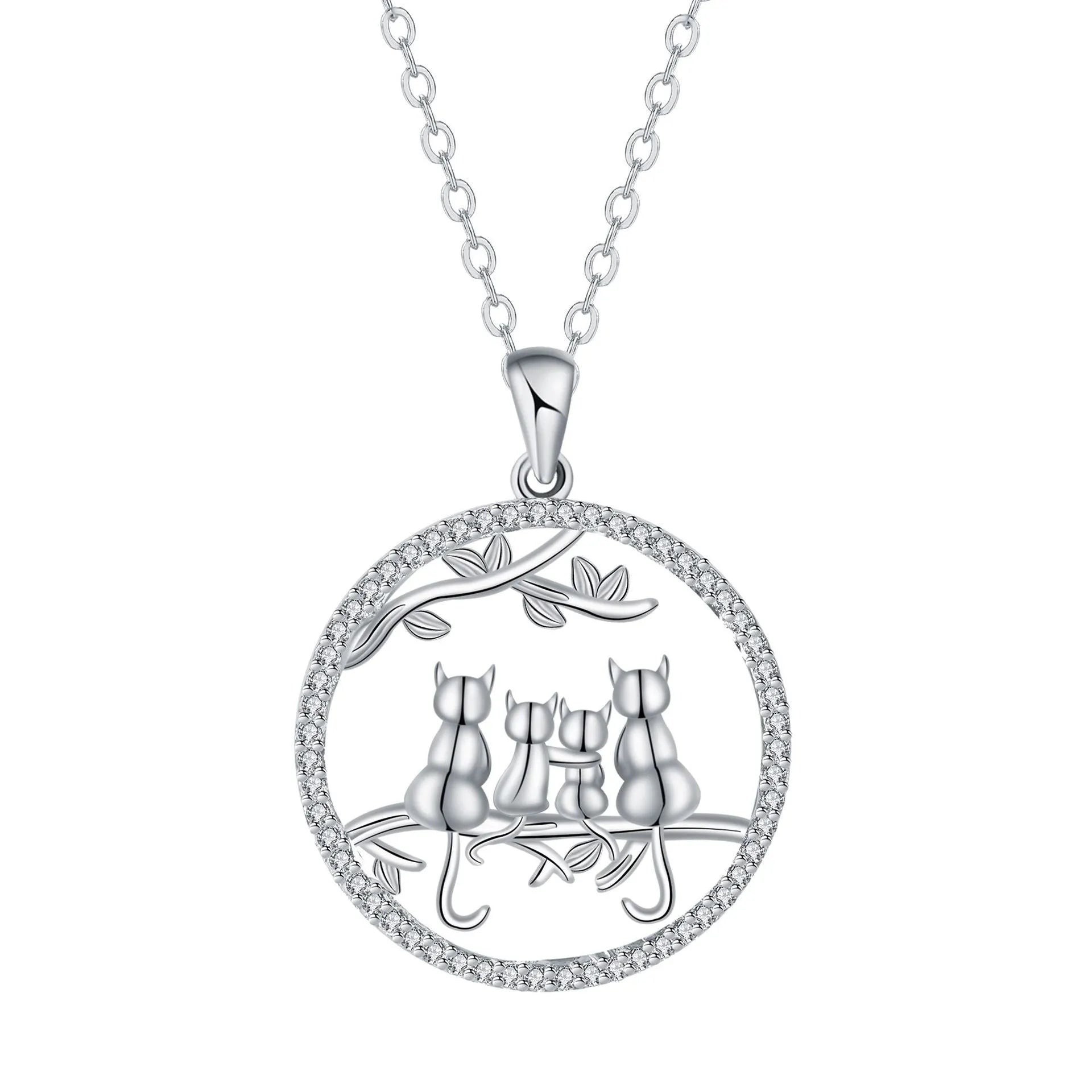 Copper necklace with four kitten pendant design on cross chain style
