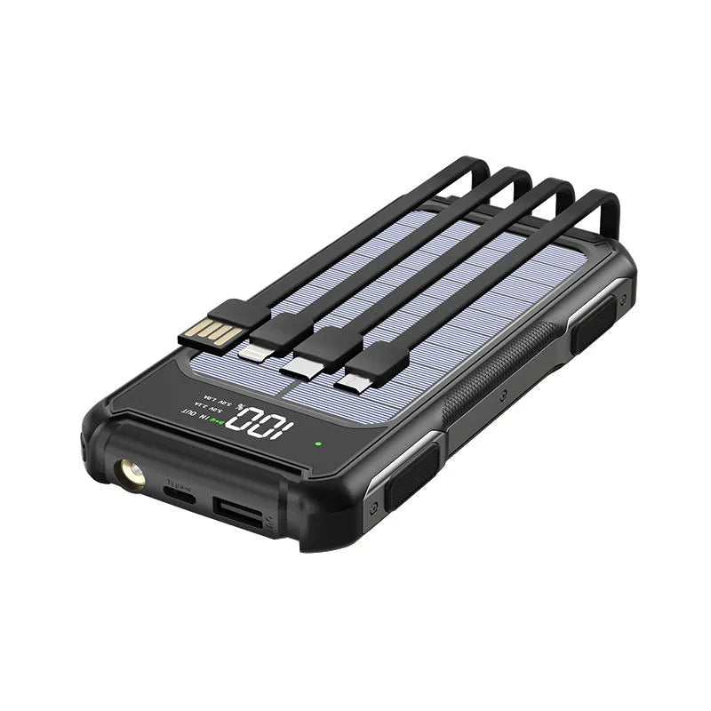 Military grade mobile power bank in black, green, or orange colour showing compact size and USB ports.