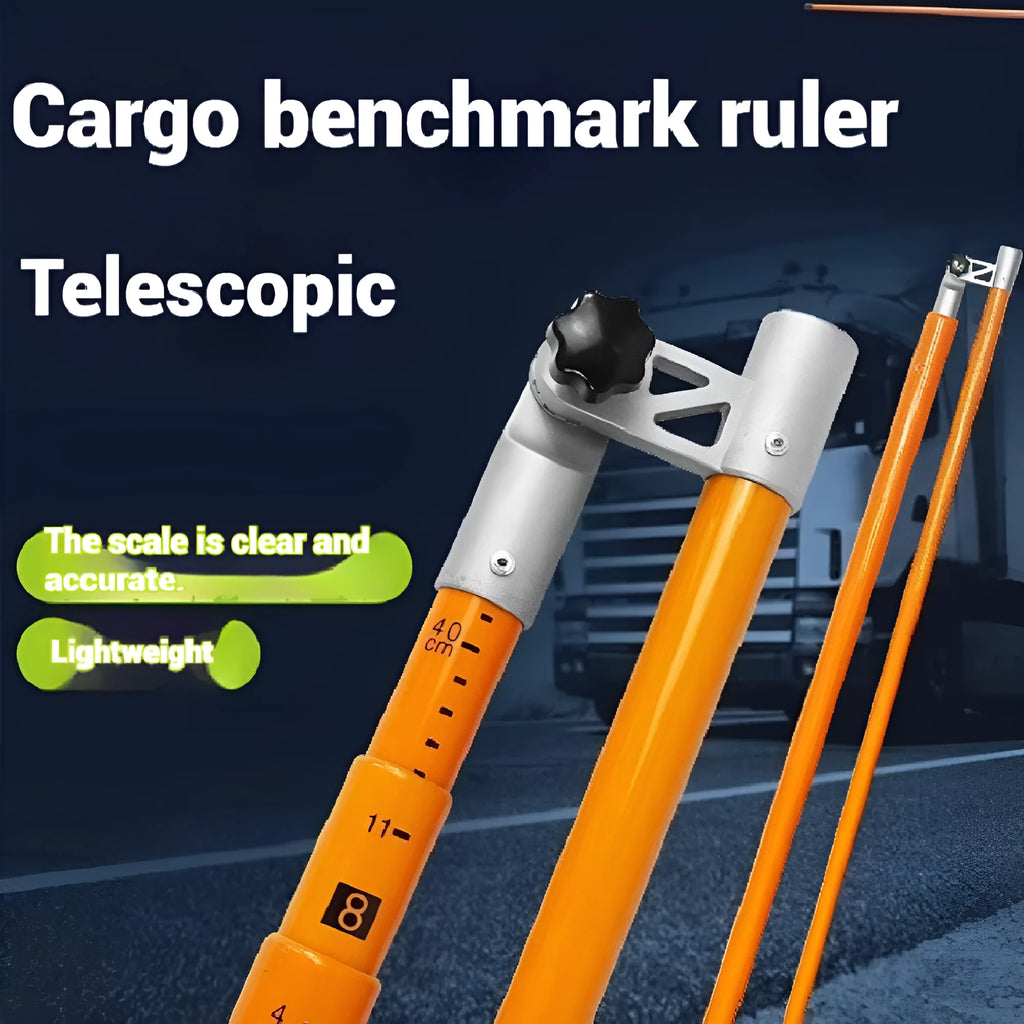 Telescopic truck height measuring rod extended to full height with clear measurement scales visible