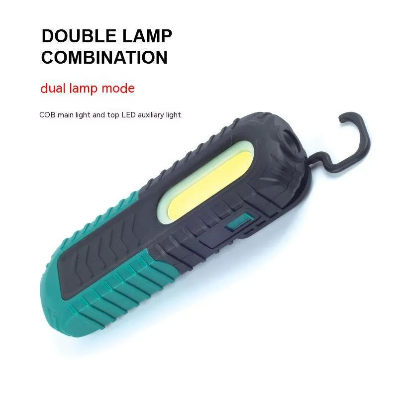 Black and green PET-coated USB rechargeable auto repair work light with 6500K LED