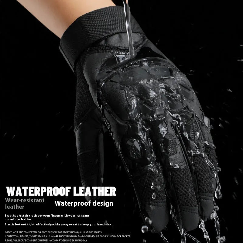 Men's black tactical full-finger gloves with touch screen capability on the fingertips.
