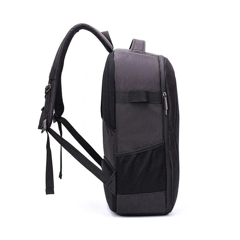 Black Oxford cloth UAV waterproof backpack with multiple compartments for drone and photography equipment