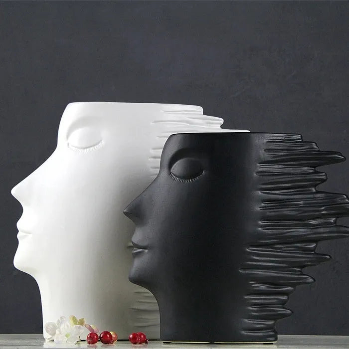 Nordic simple matte porcelain head ornament vase in white as wall decoration