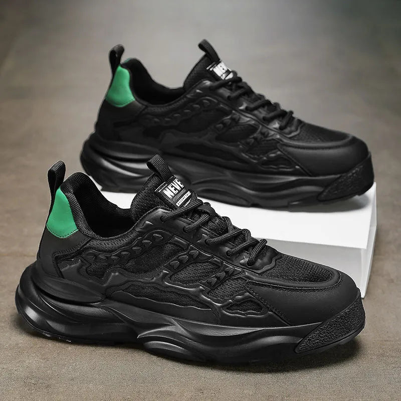 Men's breathable mesh shoes with PU upper and round toe in white or black