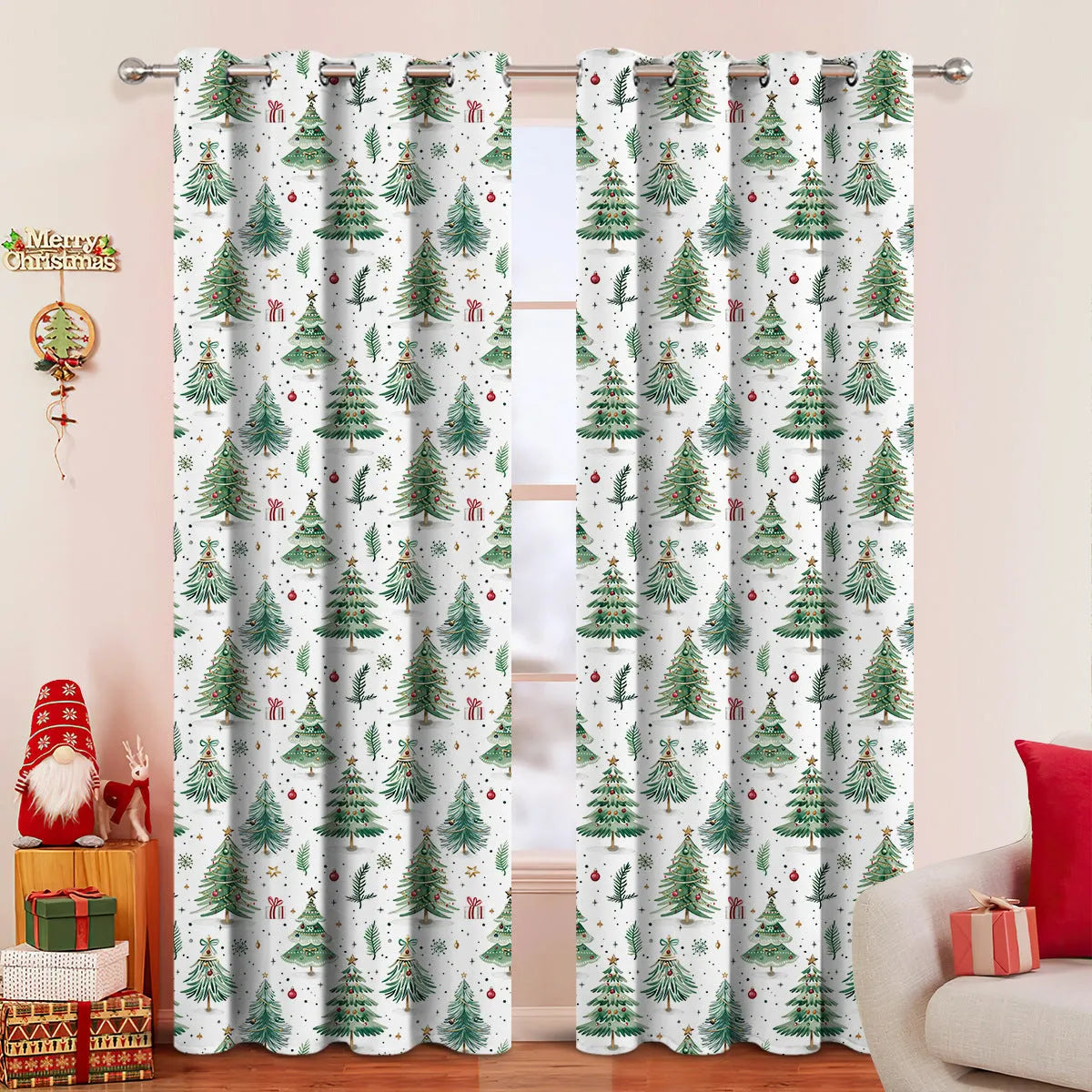 Christmas Forest punching curtain with decorative cut-out pattern on polyester fabric