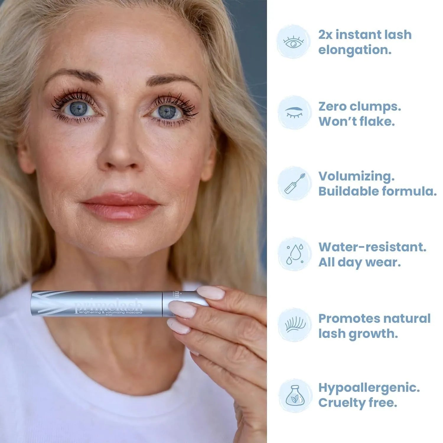Single-piece eye black eyelash brush and comb beauty tool with 0.7g net content.