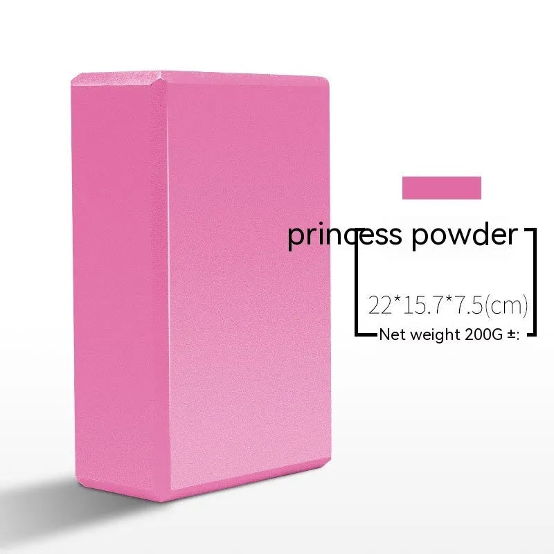 EVA foam yoga block in violet colour, shown next to a pink block, demonstrating its size and rectangular shape for fitness support.