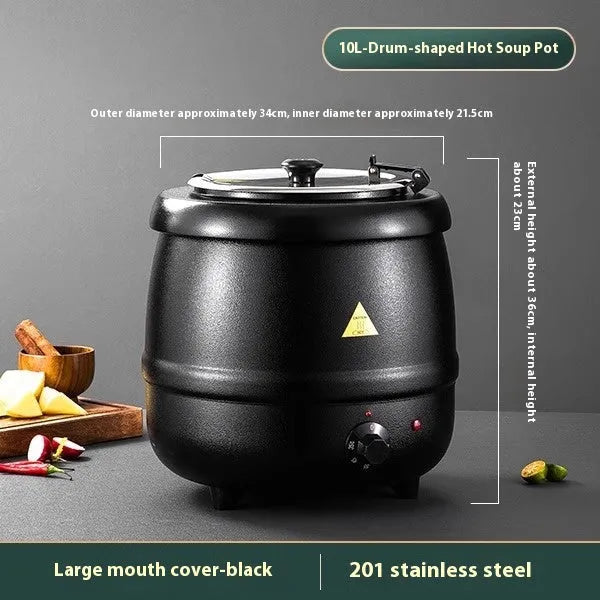 Black stainless steel electric heating soup pot with large mouth cover and adapter plug