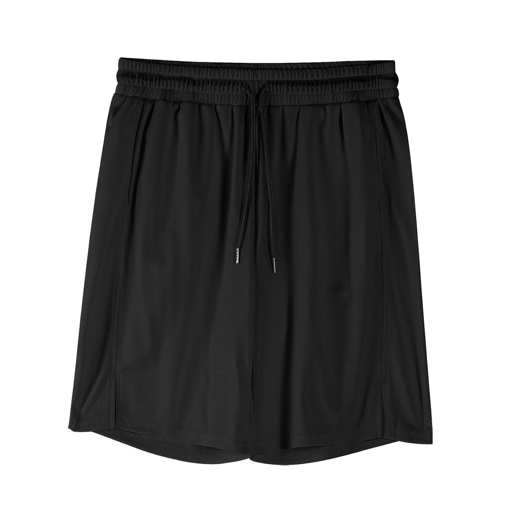 Man wearing loose black quick-drying capri pants for casual summer wear.