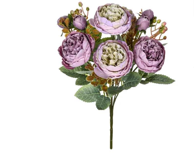 Artificial peony silk flower bouquet in multiple colours for wedding and home decoration