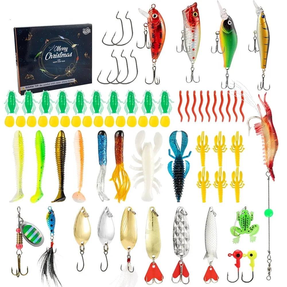 Christmas Mino Bog metal fishing set with 24 pieces in blind box packaging