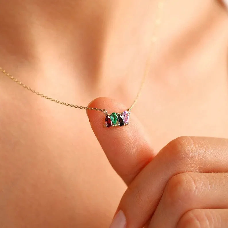 Zircon stone clavicle chain necklace in electroplated titanium steel with birthstone monthly options