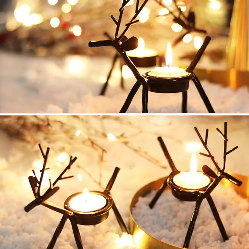 Black iron Christmas deer candlestick with elk bracket design for candle display