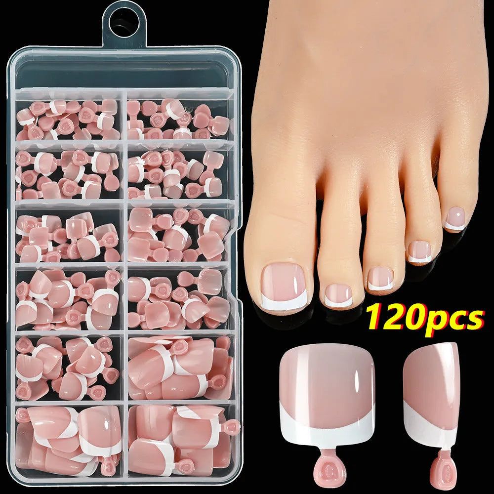 120 piece French white edge short square artificial nail tips in nine nude colours