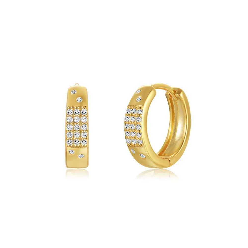 Brass diamond earclip earrings with geometric shape and gold electroplated finish