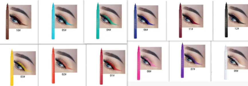 12-colour matte eyeliner set with waterproof long-lasting formula, each in 1x1x13.5cm cardboard packaging