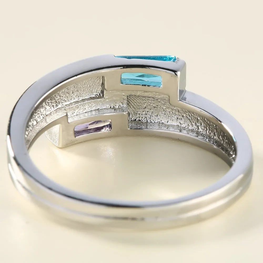 Silver copper ring with zircon detailing showing ins style design on hand
