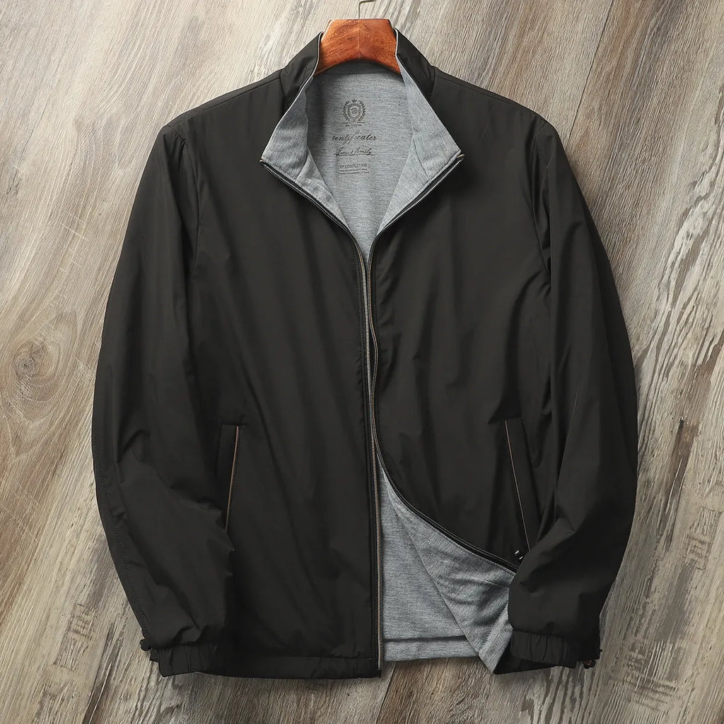 Men's stand collar business casual jacket in polyester-cotton blend available in four colours
