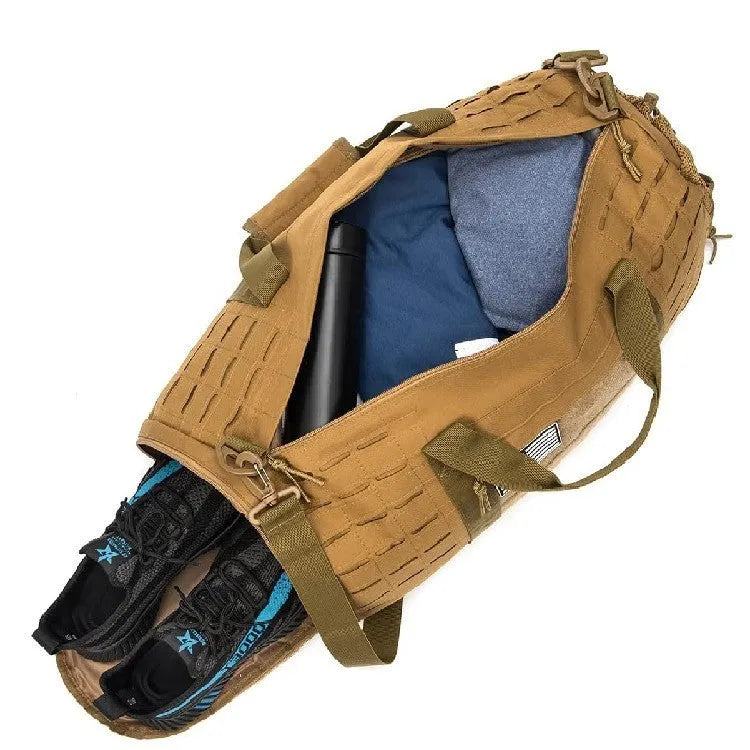 Men's army green waterproof Oxford cloth sports travel handbag with air pillow shoulder strap.