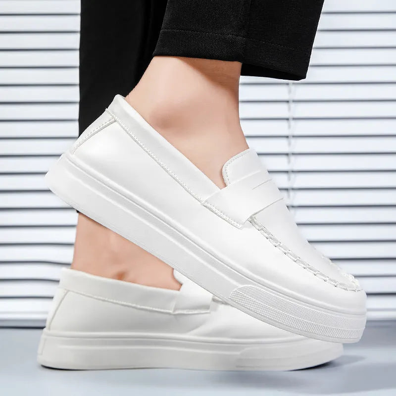 British style casual leather shoes with round toe in artificial PU material, available in three colours