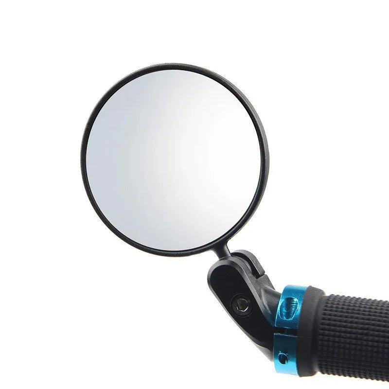 Black foldable convex rearview mirror for a motorcycle showing its 7cm diameter.