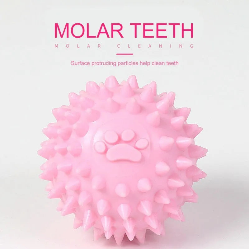Blue TPR dog chew ball with textured surface for teeth cleaning, 6cm diameter