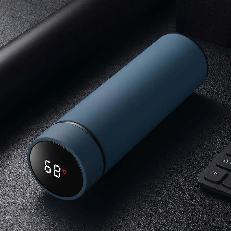 Black stainless steel water bottle with double wall vacuum insulation and arrow mouth, 450ml capacity.