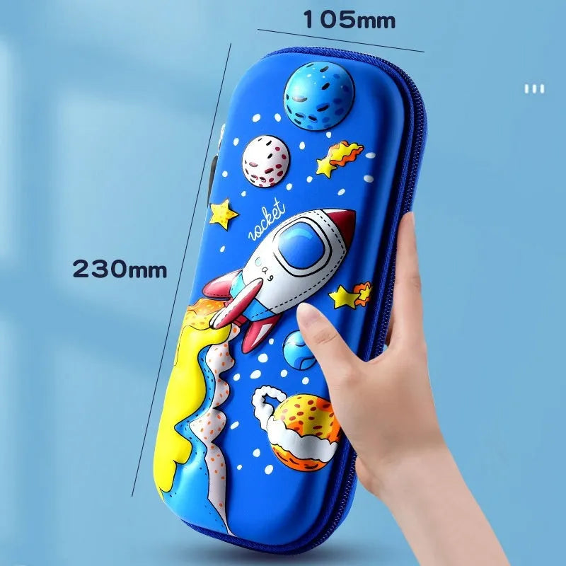 3D leather pencil case with embossed spaceship design organising pens and pencils