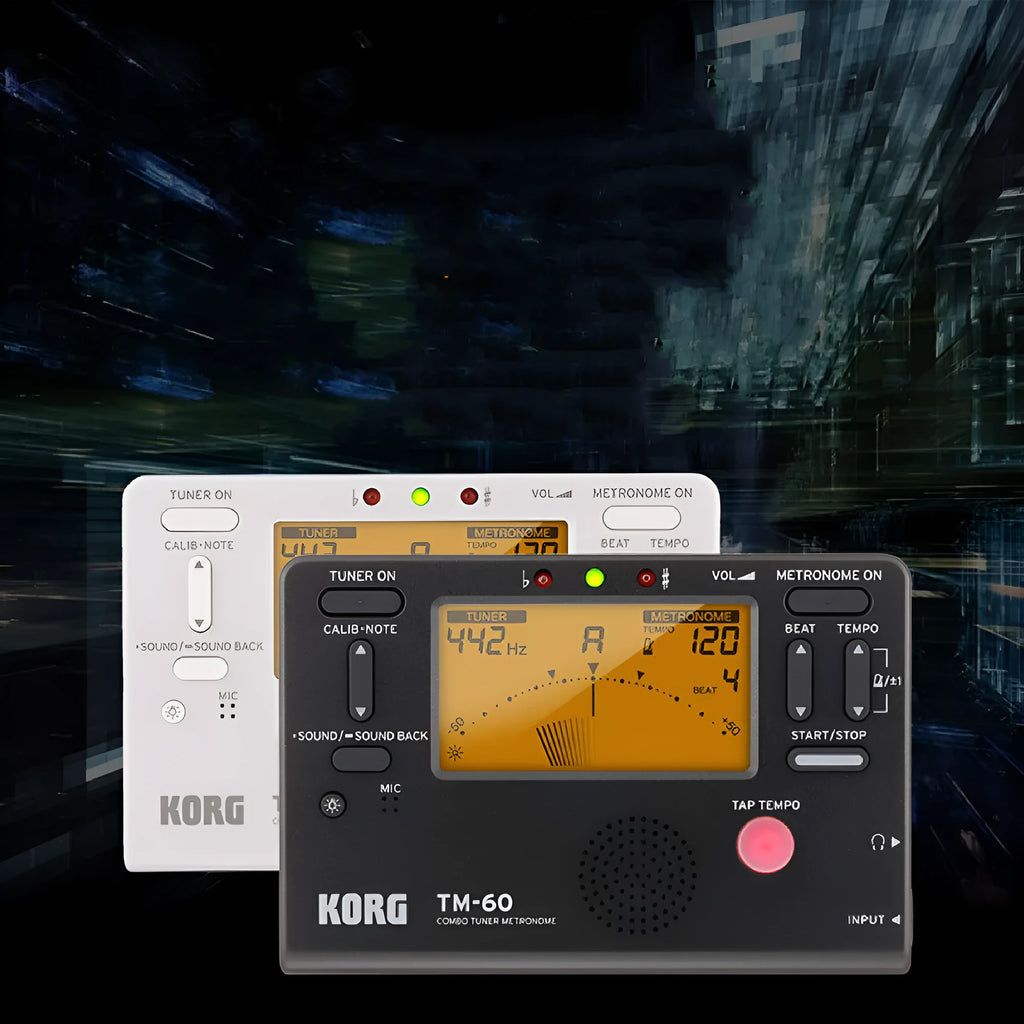 TM-60 black and white digital metronome with plastic shell and power cord for tempo control